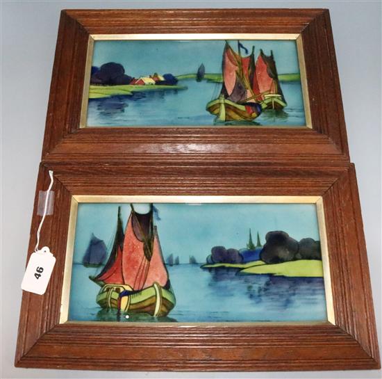 2 Art Deco framed tiles of boats